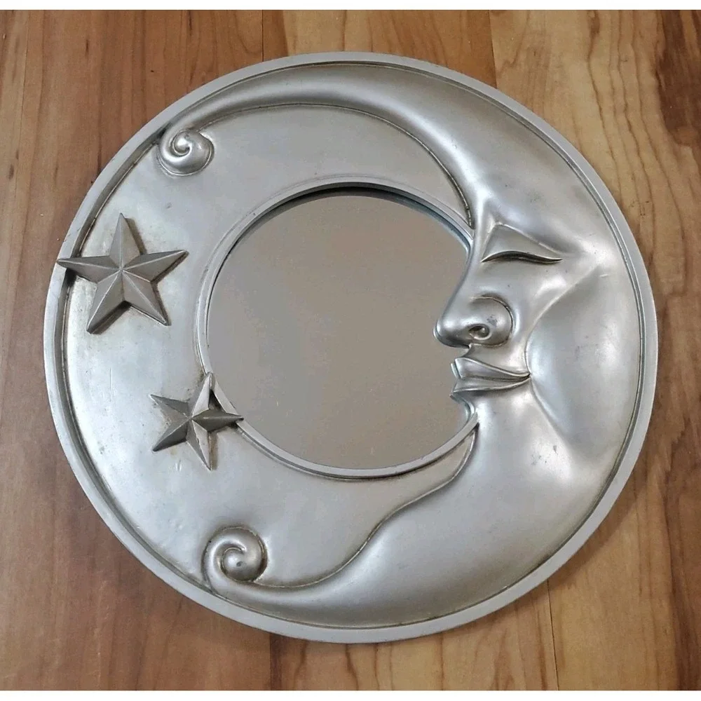 Vintage 90s Celestial Sun Moon Mirror Set Whimsigoth Gold Silver Wall Decor